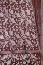 Bolpur – Hand-Stitched Maroon Bird Motif Nakshi Kantha Saree - Image 3