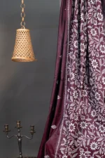 Bolpur – Hand-Stitched Reddish Brown Leafy Floral Nakshi Kantha Saree