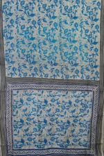 Bolpur – Hand-Stitched Beige Blue Floral Motif Nakshi Kantha Saree - Image 3