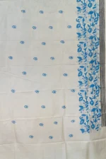 Bolpur – Hand-Stitched Beige Blue Floral Motif Nakshi Kantha Saree - Image 4