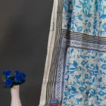Bolpur – Hand-Stitched Beige Blue Floral Motif Nakshi Kantha Saree