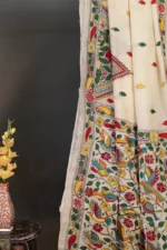 Bolpur – Hand-Stitched Beige Bird Motif Nakshi Kantha Saree