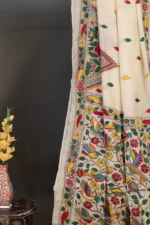 Bolpur – Hand-Stitched Beige Bird Motif Nakshi Kantha Saree