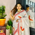 Bolpur – Hand-Stitched Light Pink Stork Motif Nakshi Kantha Saree