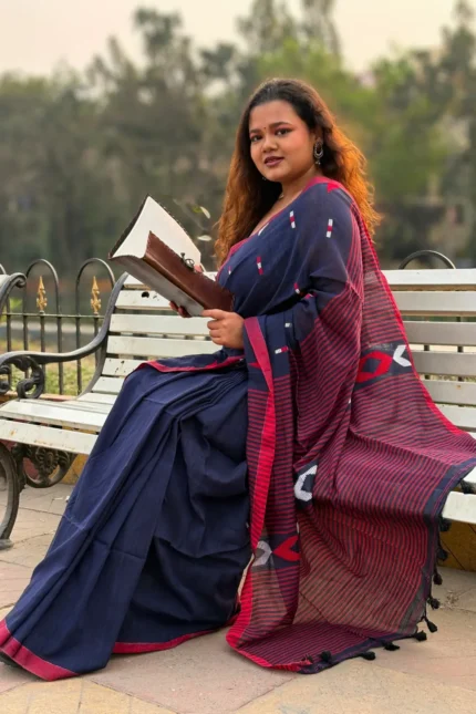 Phulia – Dark Blue Modern Pure Khadi Cotton Handloom Saree