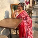 Bolpur – Hand-Stitched Red Leafy Floral Nakshi Kantha Saree
