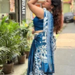 Bolpur – Prussian Blue Floral Blended Silk Collage Kantha Saree