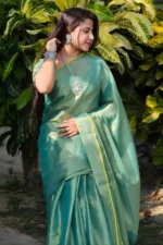 Phulia – Handwoven Apple Green Raga Tissue Silk Saree