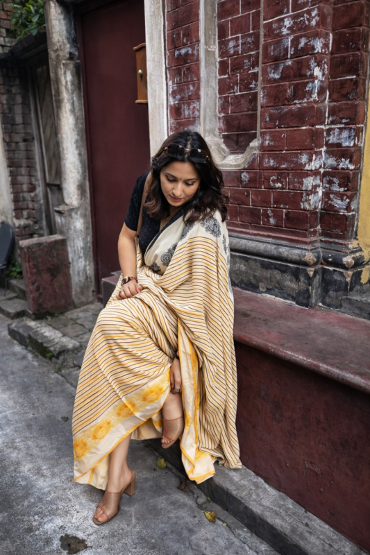 Soft Cotton Saree in Yellow and Black