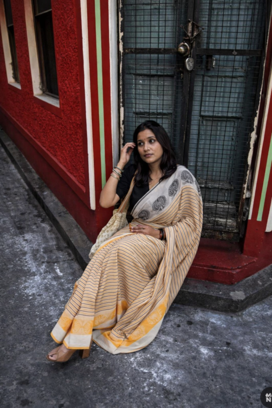 Tant cotton saree in stripes