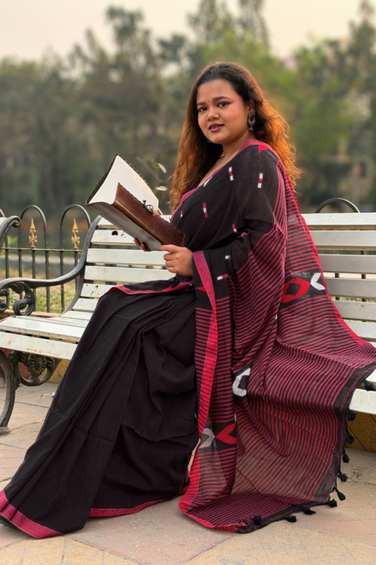 Red and Black Soft Cotton Saree