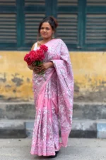 Bolpur – Blush Pink Floral Silk Nakshi Kantha Saree
