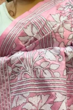 Bolpur – Blush Pink Floral Silk Nakshi Kantha Saree - Image 2